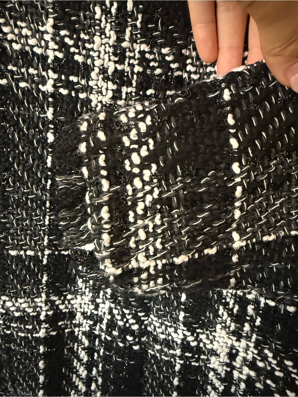 Express Black & White Plaid Tweed Open Blazer - Picture 5 of 6
